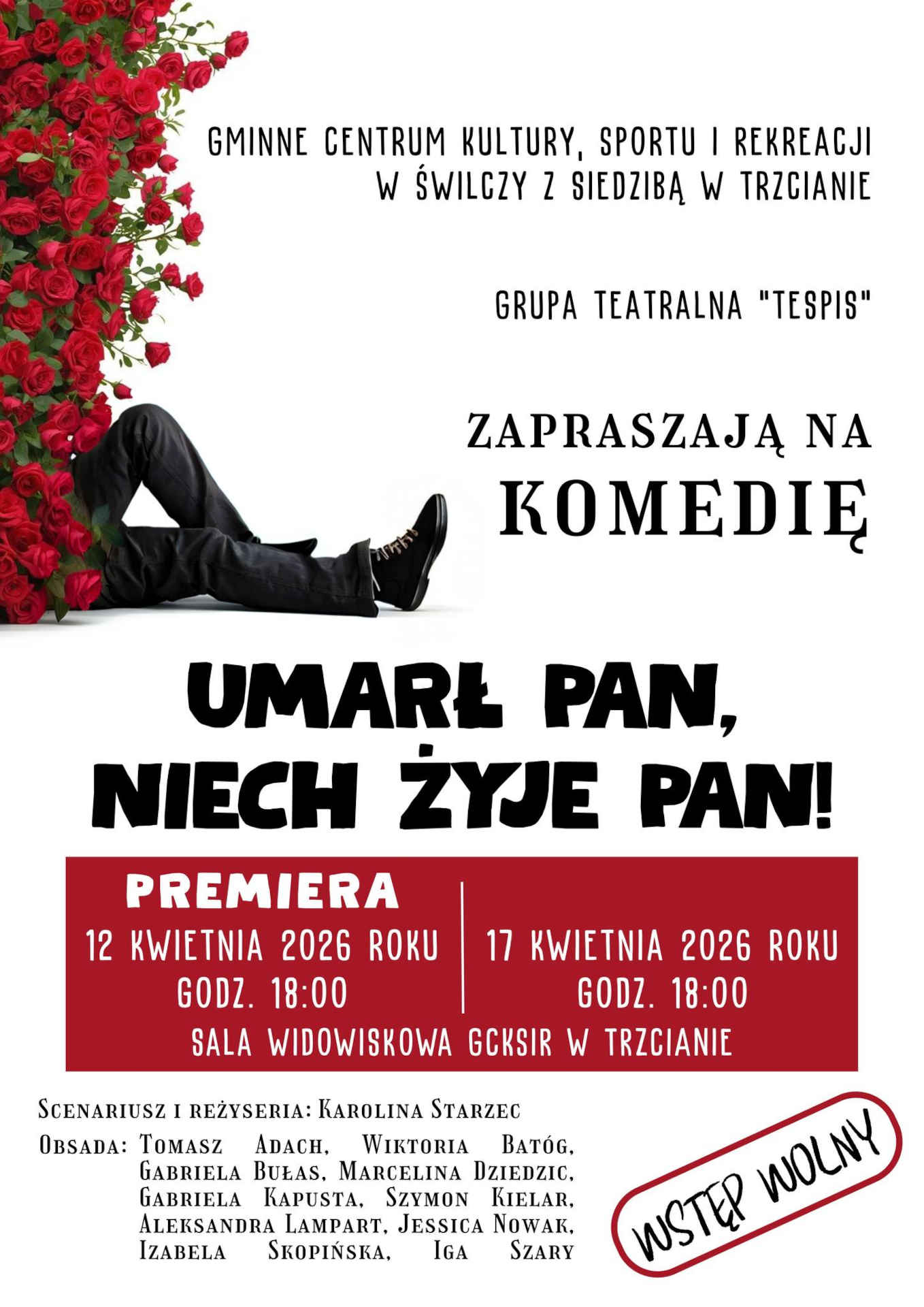 Plakat wydarzenia - spektakl &bdquo;Umarł pan, niech żyje pan&rdquo;