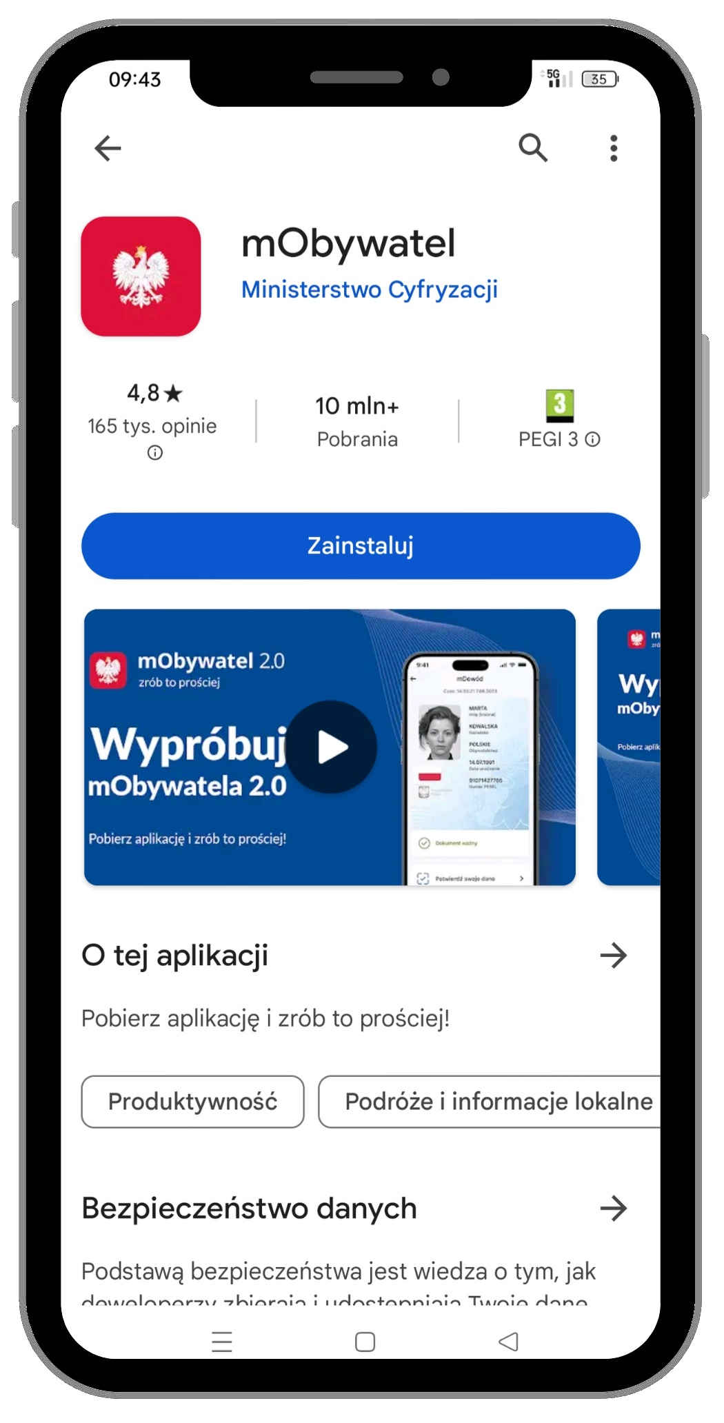 aplikacja mObywatel - komórkowy zrzut ekranu aplikacja mObywatel