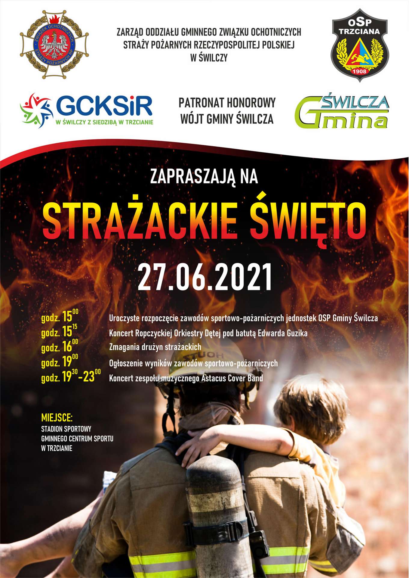 Plakat z informacjami o zawodach strażackich