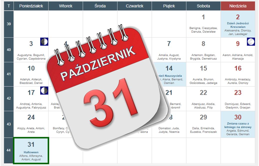 Kalendarz - 31 października