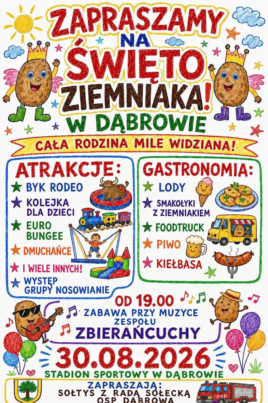 Plakat z&nbsp;informacjami o&nbsp;pikniku w&nbsp;Dąbrowie