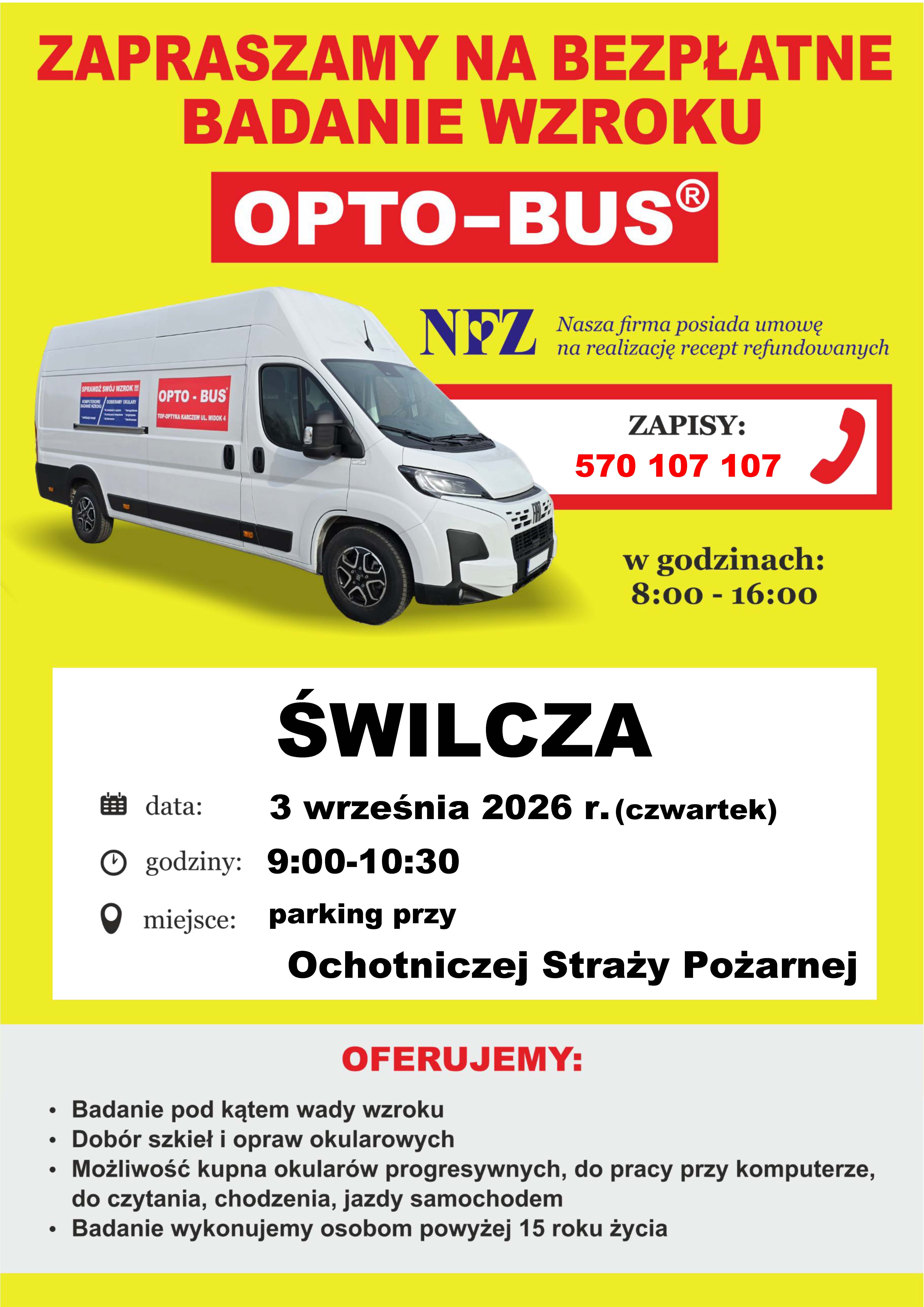 Plakat informujący o&nbsp;bezpłatnych badaniach wzroku mieszkańc&oacute;w 