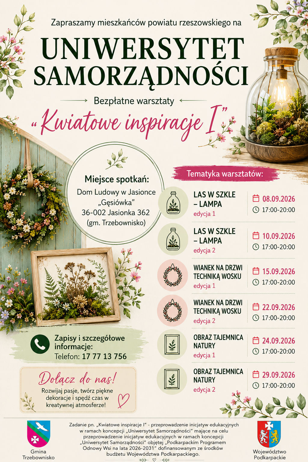 Plakat warsztat&oacute;w Kwiatowe inspiracje I