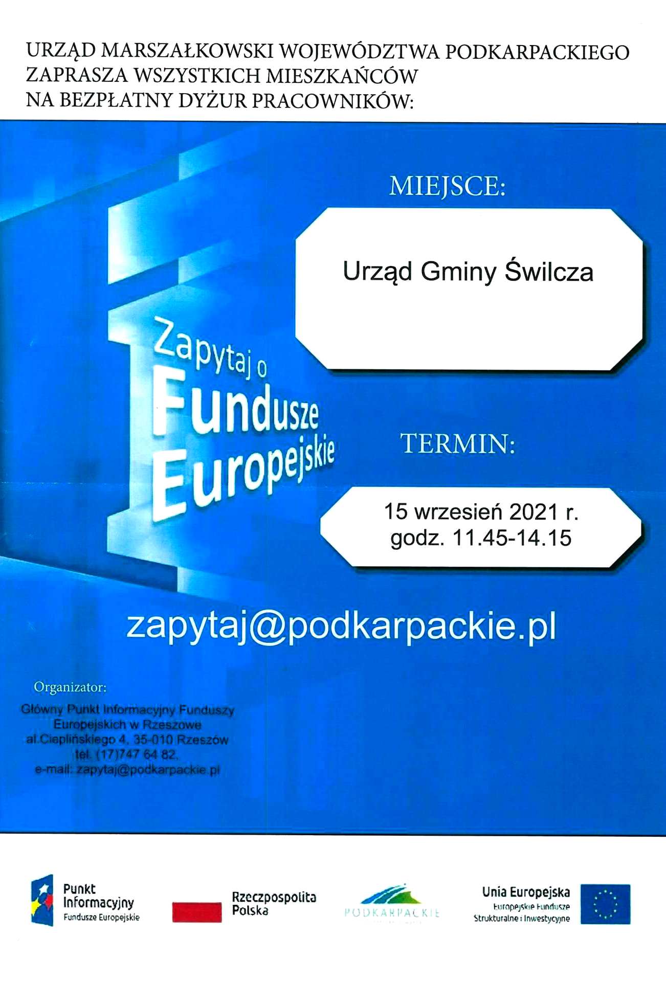 Plakat Mobilny punkt informacyjny funduszy europejskich