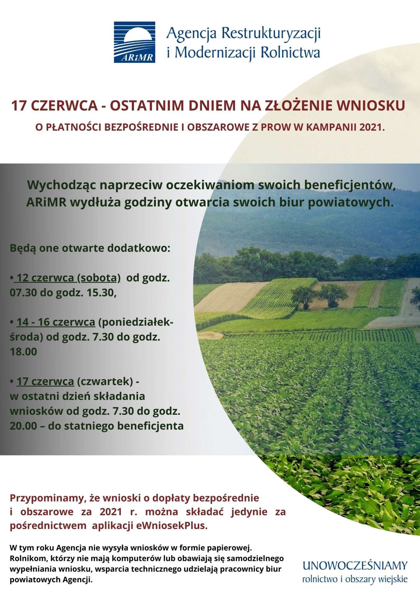 Plakat ARiMR o płatnościach bezpośrednich