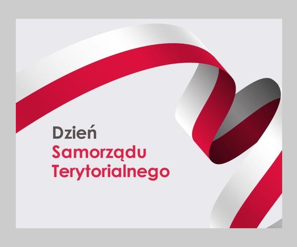 Napis z biało-czerwoną flagą - Dzień Samorządu Terytorialnego