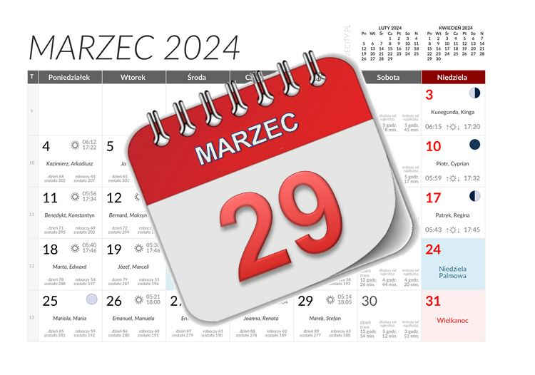 Kalendarz - marzec 2024