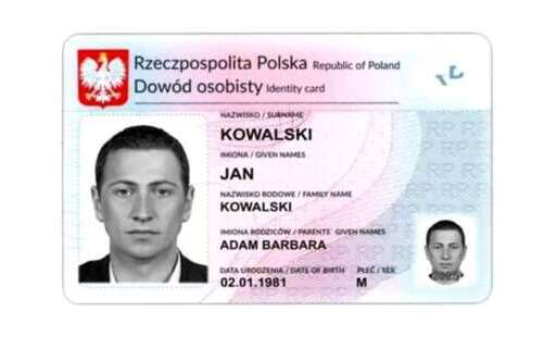 Przykład nowego dowodu osobistego z odciskiem palca
