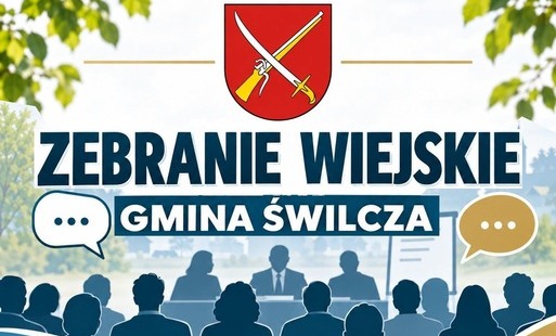 Baner z napisem zebranie wiejskie