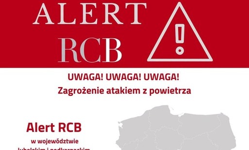 Mapa Polski z komunikatem RCB