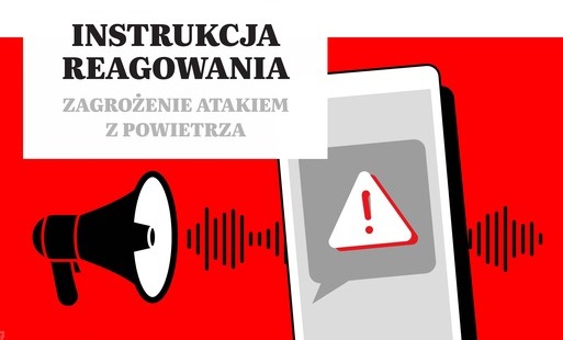 Klakson, napis instrukcja reagowania na zagrożenia z powietrza