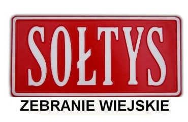 Napis sołtys na czerwonym tle