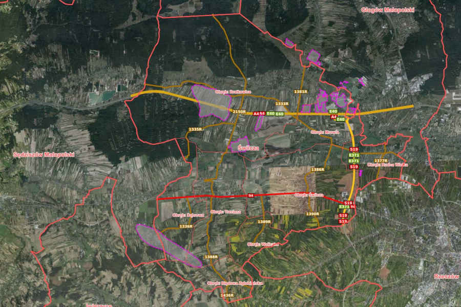 Granice złóż na terenie gminy Świlcza